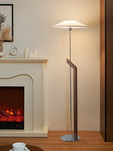 Modern Umbrella Style Wood Floor Lamp with Adjustable Height and Fabric Shade