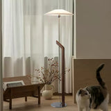 Modern Umbrella Style Wood Floor Lamp with Adjustable Height and Fabric Shade