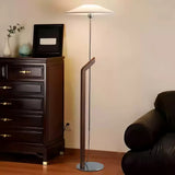 Modern Umbrella Style Wood Floor Lamp with Adjustable Height and Fabric Shade