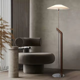 Modern Umbrella Style Wood Floor Lamp with Adjustable Height and Fabric Shade