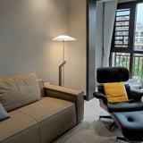 Modern Umbrella Style Wood Floor Lamp with Adjustable Height and Fabric Shade