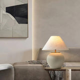 Handcrafted Textured Ceramic Table Lamp with White Fabric Shade for Living Room and Bedroom