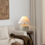 Handcrafted Textured Ceramic Table Lamp with White Fabric Shade for Living Room and Bedroom