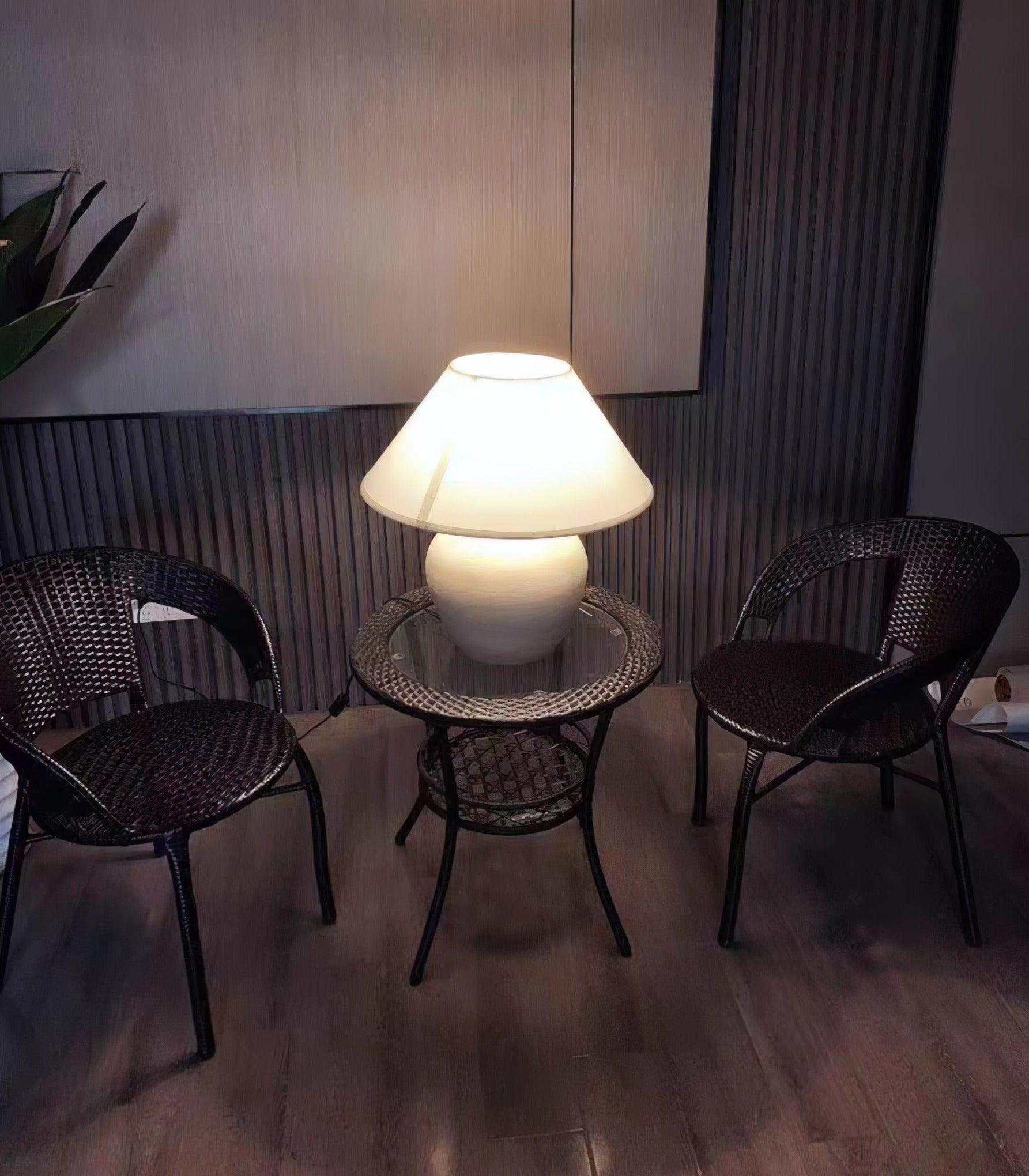 Handcrafted Textured Ceramic Table Lamp with White Fabric Shade for Living Room and Bedroom