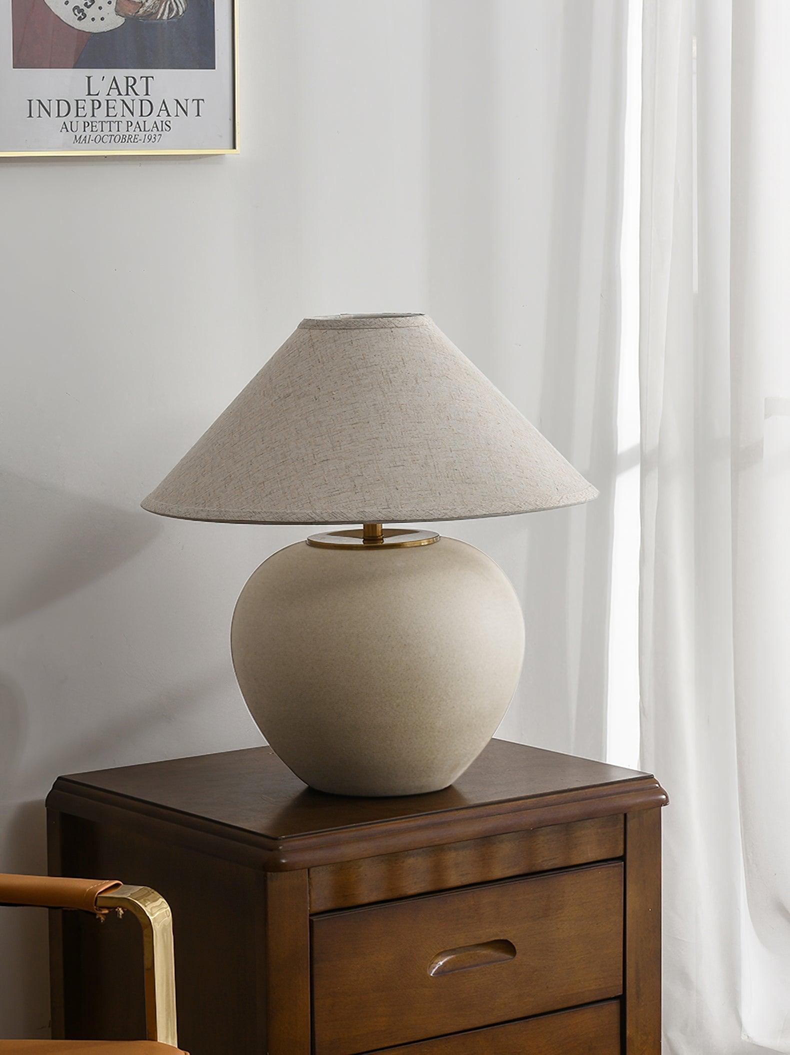 Handcrafted Textured Ceramic Table Lamp with White Fabric Shade for Living Room and Bedroom