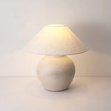 Handcrafted Textured Ceramic Table Lamp with White Fabric Shade for Living Room and Bedroom