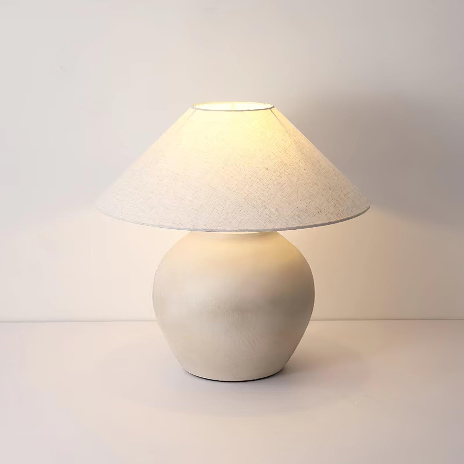 Handcrafted Textured Ceramic Table Lamp with White Fabric Shade for Living Room and Bedroom