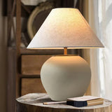 Handcrafted Textured Ceramic Table Lamp with White Fabric Shade for Living Room and Bedroom