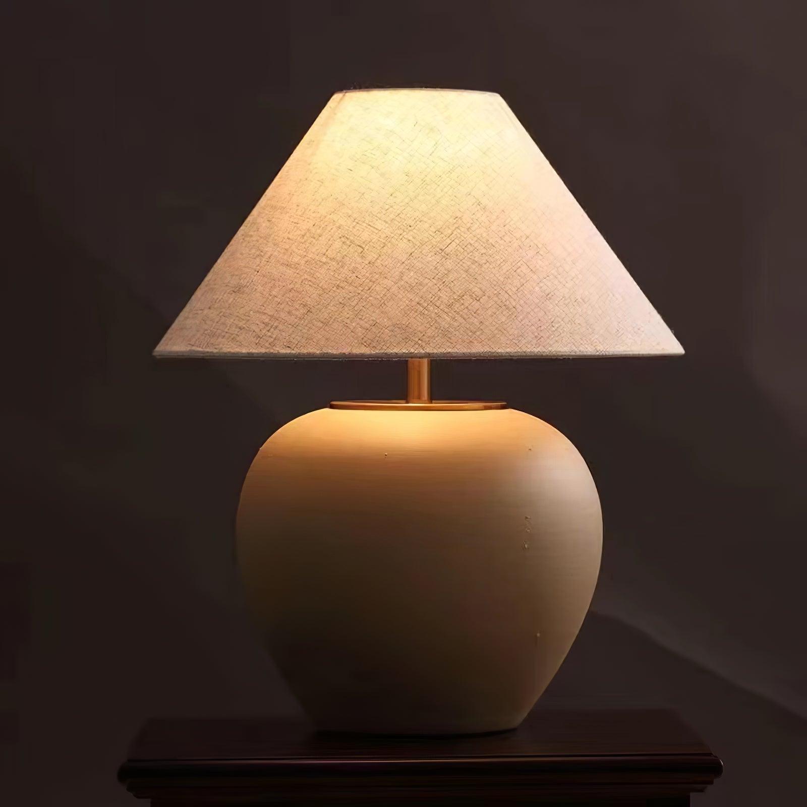 Handcrafted Textured Ceramic Table Lamp with White Fabric Shade for Living Room and Bedroom