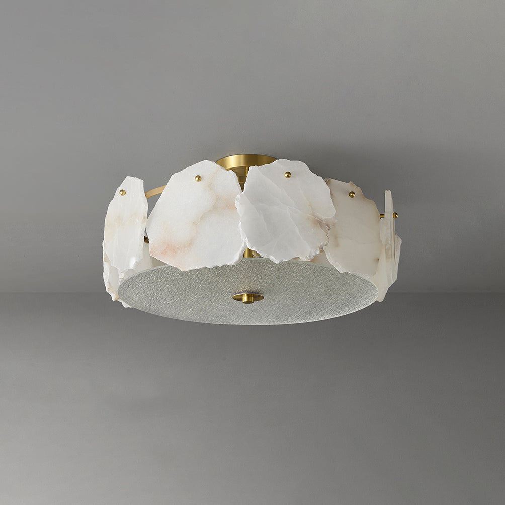 Valeria Alabaster Flush Mount Ceiling Light with Copper Base Modern Luxury Lighting for Hallway and Entryway