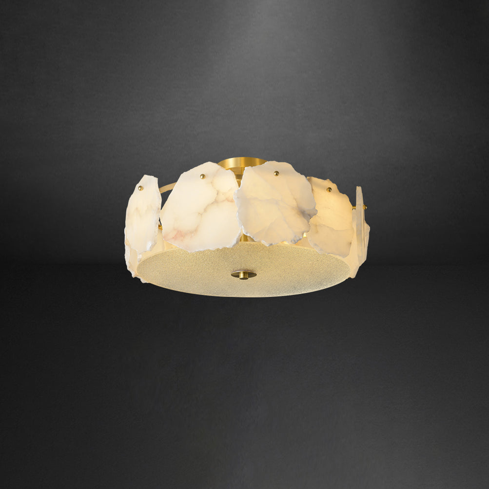 Valeria Alabaster Flush Mount Ceiling Light with Copper Base Modern Luxury Lighting for Hallway and Entryway