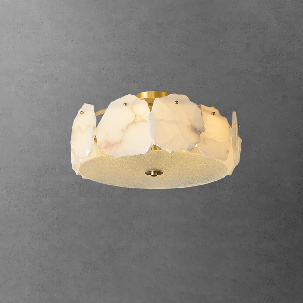 Valeria Alabaster Flush Mount Ceiling Light with Copper Base Modern Luxury Lighting for Hallway and Entryway