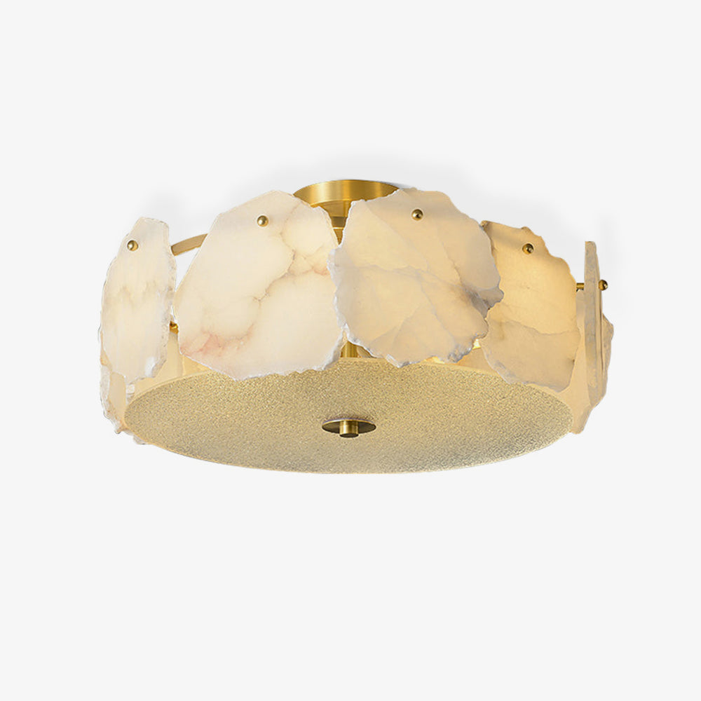 Valeria Alabaster Flush Mount Ceiling Light with Copper Base Modern Luxury Lighting for Hallway and Entryway