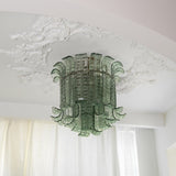 Green Hand Crafted Murano Glass Flower Petal Flush Mount Ceiling Light 20 Inch