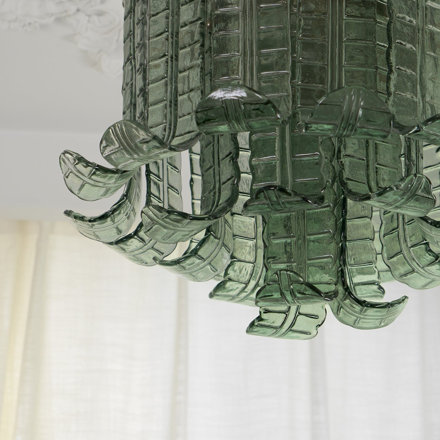 Green Hand Crafted Murano Glass Flower Petal Flush Mount Ceiling Light 20 Inch