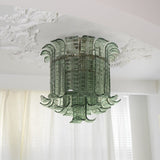 Green Hand Crafted Murano Glass Flower Petal Flush Mount Ceiling Light 20 Inch