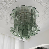 Green Hand Crafted Murano Glass Flower Petal Flush Mount Ceiling Light 20 Inch