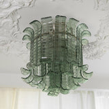 Green Hand Crafted Murano Glass Flower Petal Flush Mount Ceiling Light 20 Inch