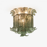 Green Hand Crafted Murano Glass Flower Petal Flush Mount Ceiling Light 20 Inch
