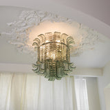 Green Hand Crafted Murano Glass Flower Petal Flush Mount Ceiling Light 20 Inch