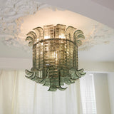 Green Hand Crafted Murano Glass Flower Petal Flush Mount Ceiling Light 20 Inch