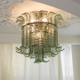 Green Hand Crafted Murano Glass Flower Petal Flush Mount Ceiling Light 20 Inch