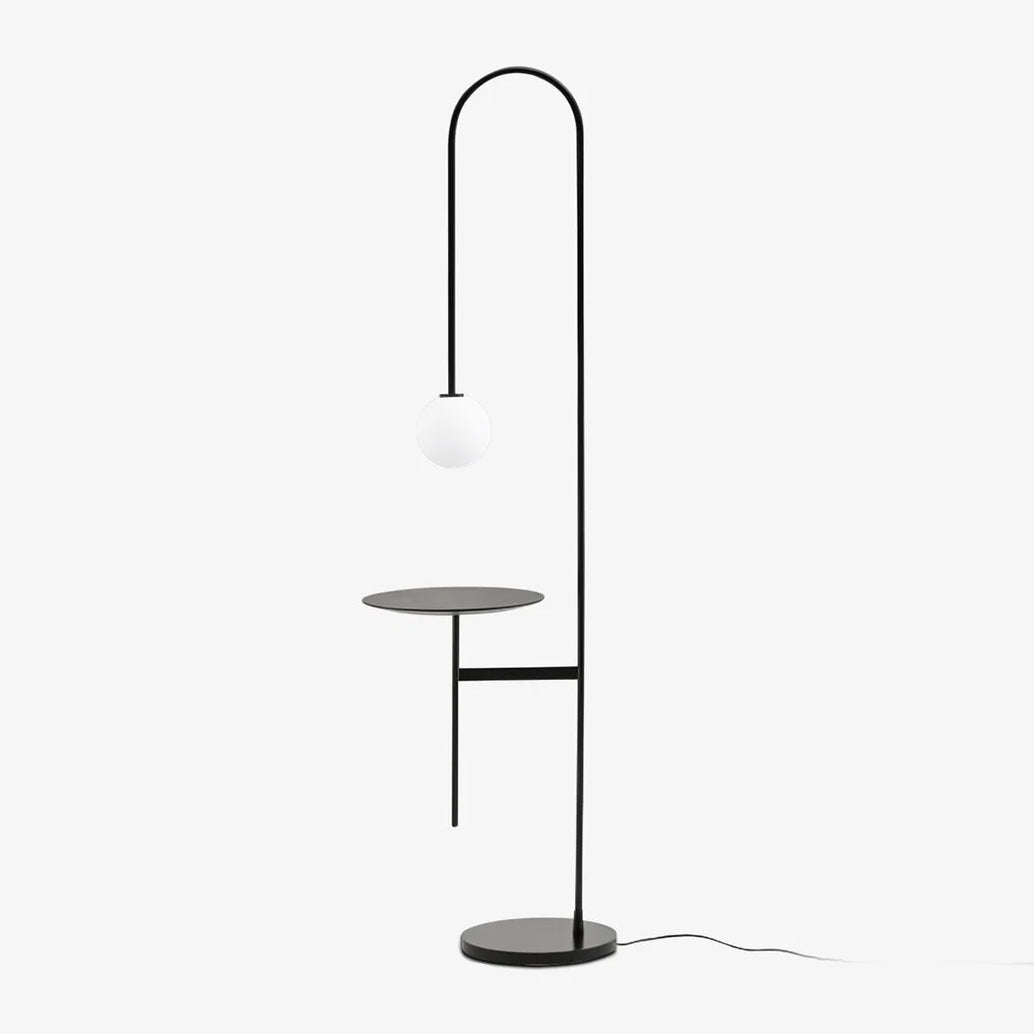 Vanni Contemporary Floor Lamp with Integrated Side Table and White Glass Globe Shade