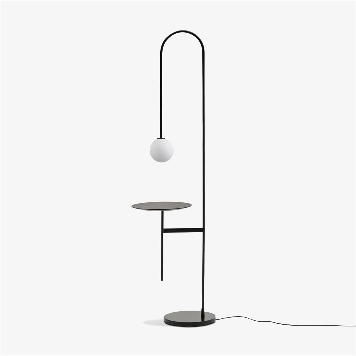 Vanni Contemporary Floor Lamp with Integrated Side Table and White Glass Globe Shade