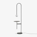 Vanni Contemporary Floor Lamp with Integrated Side Table and White Glass Globe Shade