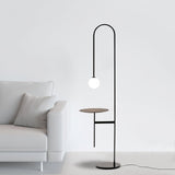 Vanni Contemporary Floor Lamp with Integrated Side Table and White Glass Globe Shade