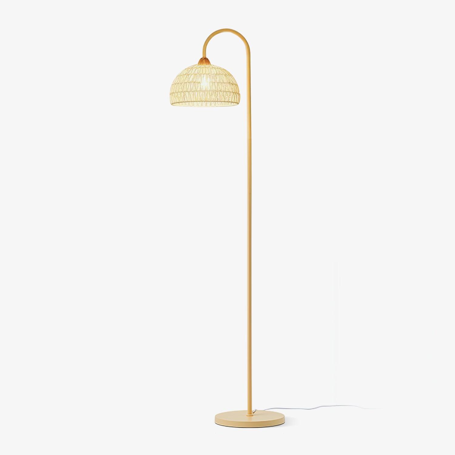 Handwoven Rattan Arched Floor Lamp Modern Beige Standing Light for Living Room