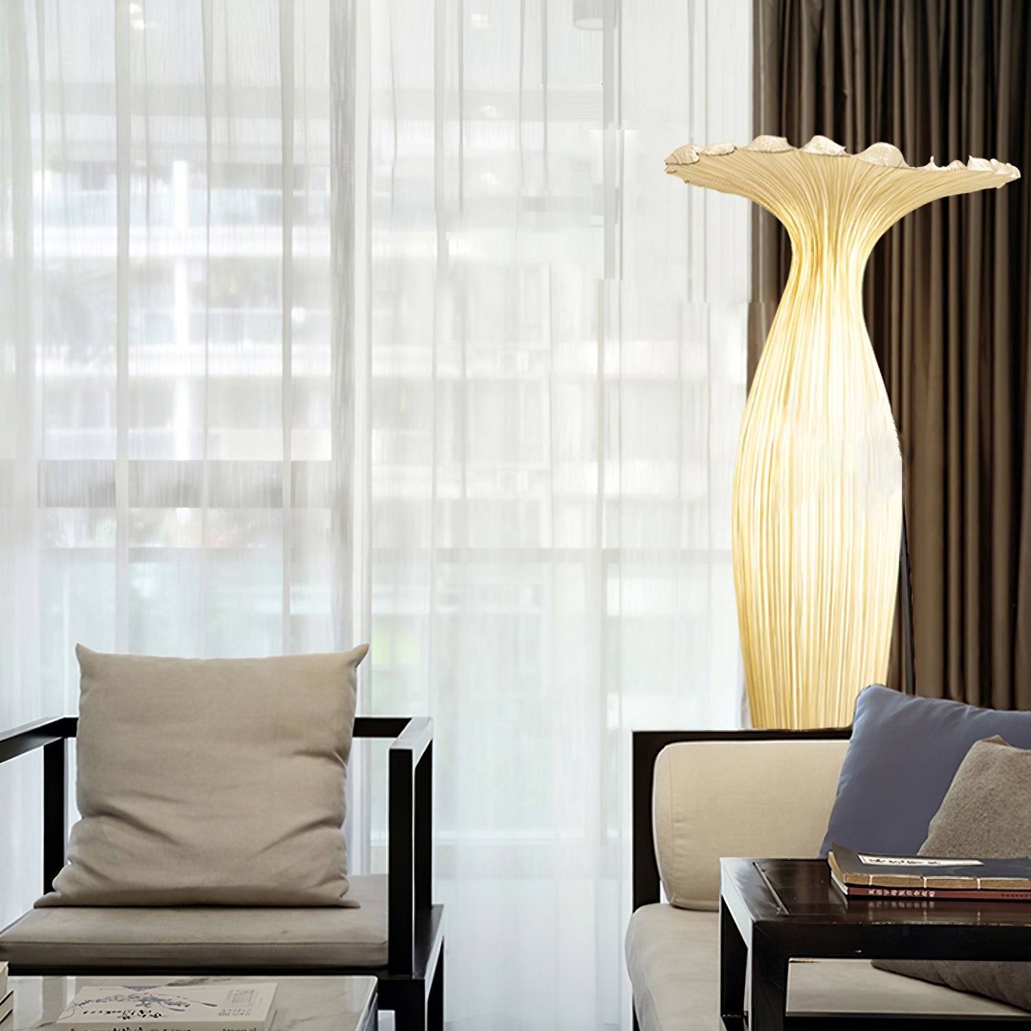 Modern Fabric Vase Floor Lamp with Integrated LED for Living Room Decor