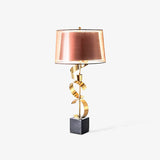 Modern Sculptural Spiral Metal Table Lamp with Gold Leaf Finish and Black Marble Base for Living Room