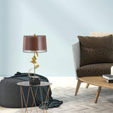 Modern Sculptural Spiral Metal Table Lamp with Gold Leaf Finish and Black Marble Base for Living Room