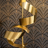 Modern Sculptural Spiral Metal Table Lamp with Gold Leaf Finish and Black Marble Base for Living Room