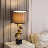 Modern Sculptural Spiral Metal Table Lamp with Gold Leaf Finish and Black Marble Base for Living Room