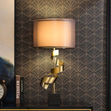 Modern Sculptural Spiral Metal Table Lamp with Gold Leaf Finish and Black Marble Base for Living Room