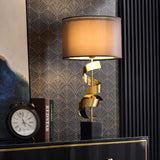 Modern Sculptural Spiral Metal Table Lamp with Gold Leaf Finish and Black Marble Base for Living Room