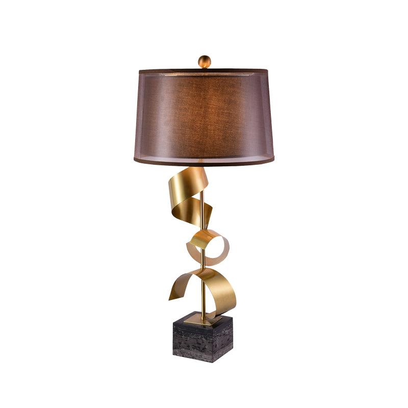 Modern Sculptural Spiral Metal Table Lamp with Gold Leaf Finish and Black Marble Base for Living Room