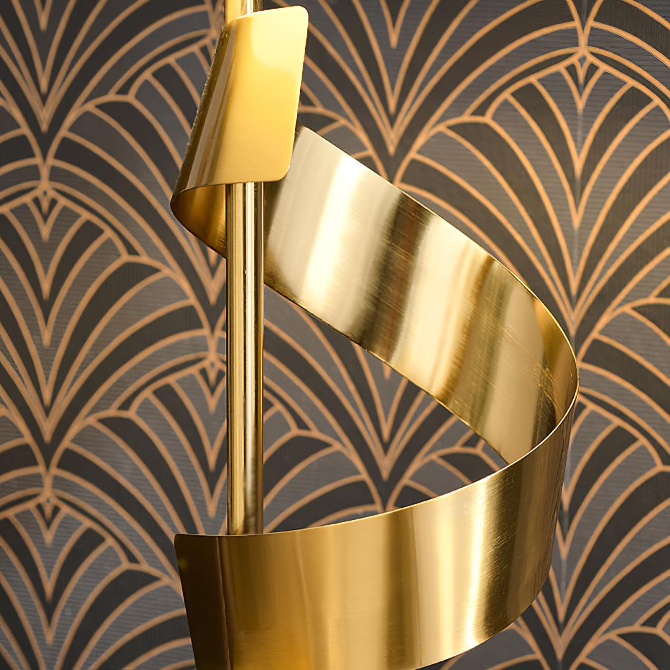 Modern Sculptural Spiral Metal Table Lamp with Gold Leaf Finish and Black Marble Base for Living Room