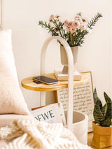 Contemporary Vinda Basket Side Table Lamp with Integrated LED Wood and Metal Design