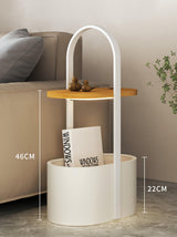 Contemporary Vinda Basket Side Table Lamp with Integrated LED Wood and Metal Design