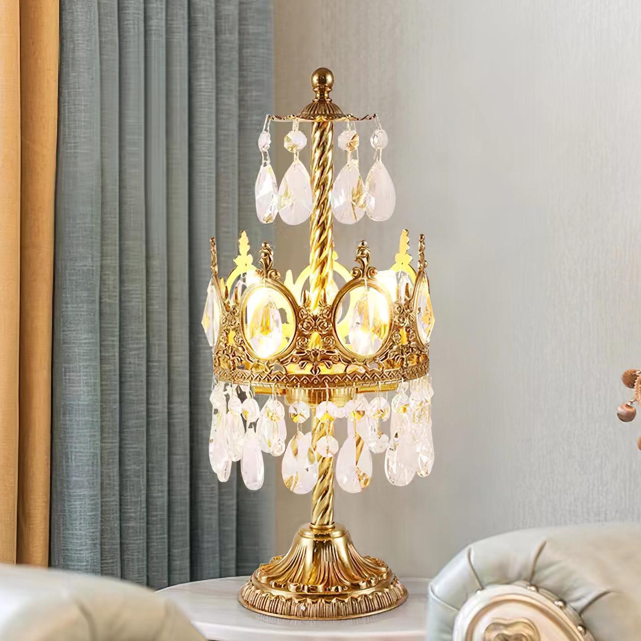 Luxury French Style Crystal Nightstand Lamp Decorative Antique Brass Table Light
