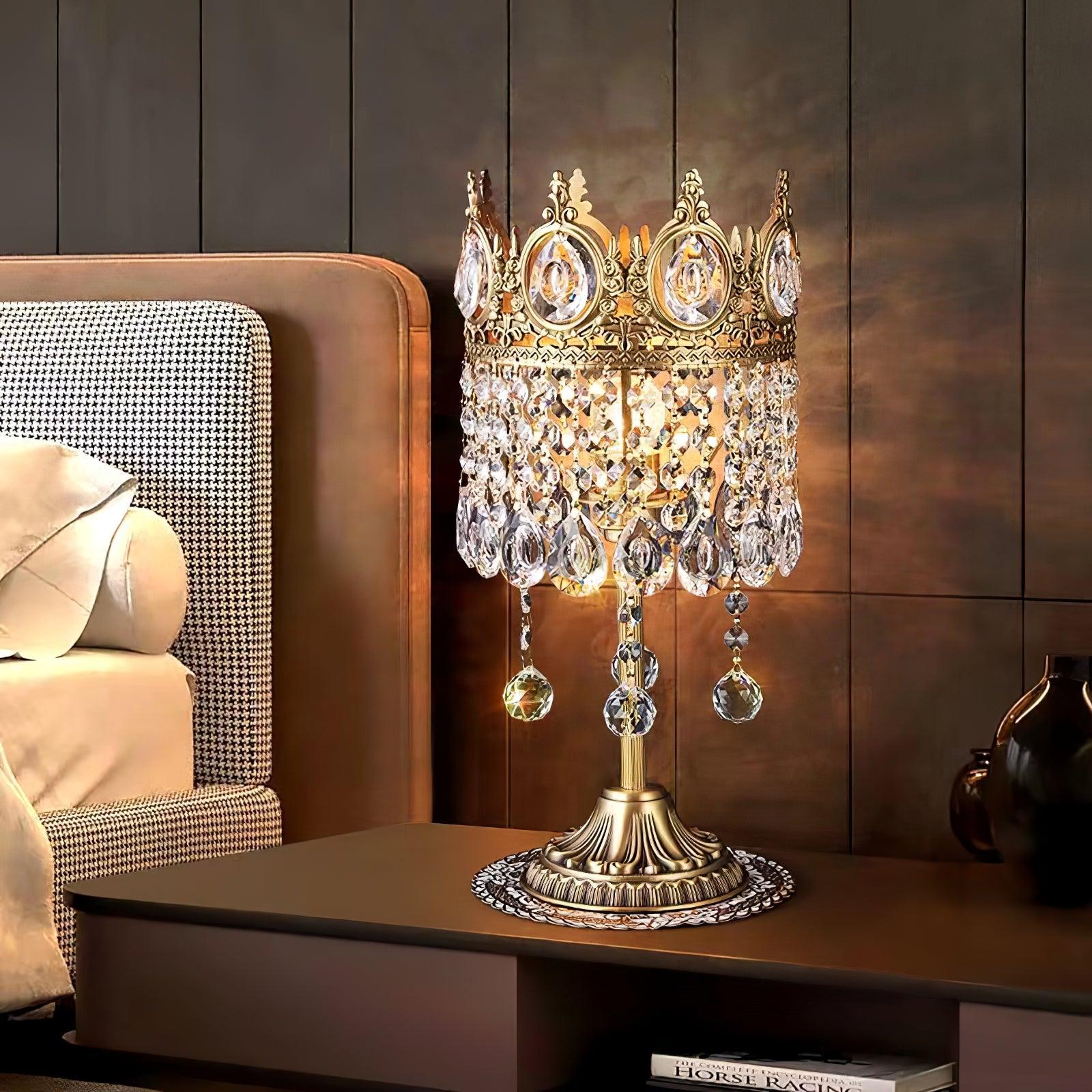 Luxury French Style Crystal Nightstand Lamp Decorative Antique Brass Table Light