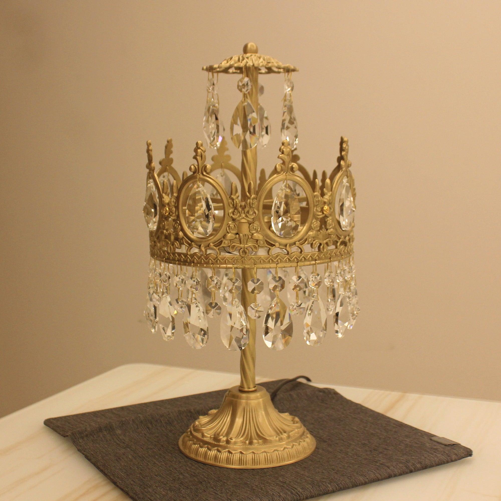 Luxury French Style Crystal Nightstand Lamp Decorative Antique Brass Table Light