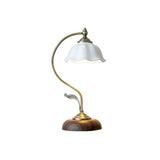 Vintage Brass and Ceramic Floral Desk Lamp with Walnut Accents for Office and Bedroom