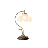 Vintage Brass and Ceramic Floral Desk Lamp with Walnut Accents for Office and Bedroom
