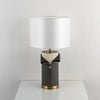 Vintage Gray Leather Accent Table Lamp with Slotted Gold Neck and White Fabric Shade