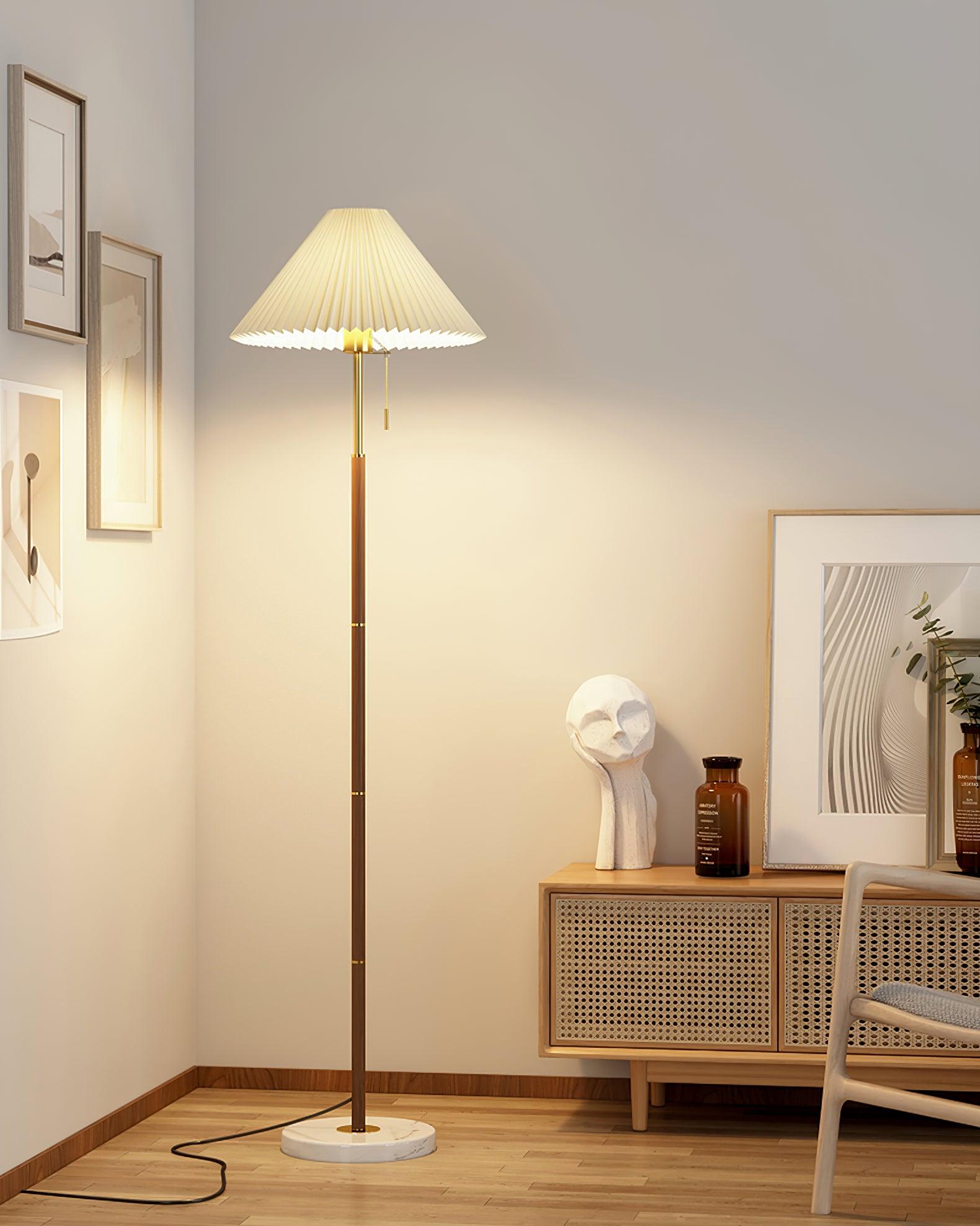 Vintage Pleated Floor Lamp with Marble Base Retro Accent Lighting for Living Room