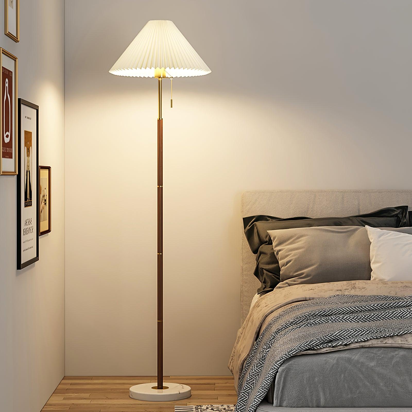 Vintage Pleated Floor Lamp with Marble Base Retro Accent Lighting for Living Room